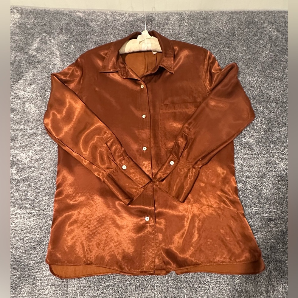 MASSIMO DUTTI  LONG SLEEVE SATIN SHIRT BRONZE